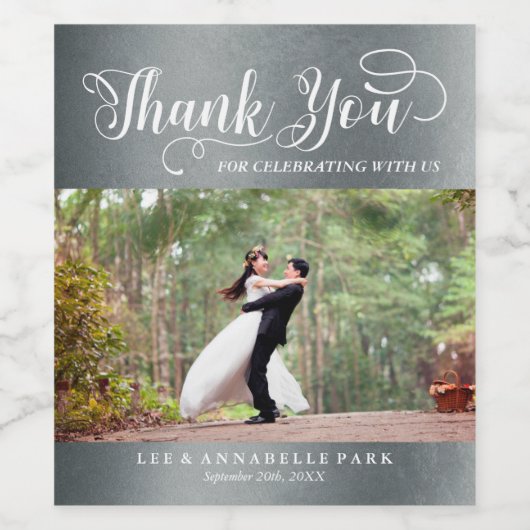 フェイクシルバーサンキューカスタムフォト結婚式の引き出物 ワインラベル (シングルラベル)