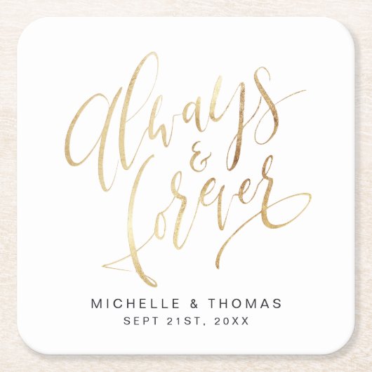 フェイクシンプルモダン金ゴールド スクエアペーパーコースター (正面)