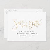 フェイクシンプルモダン金ゴールド・スクリプト日付の保存 案内ポストカード (正面/裏面)