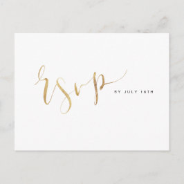 フェイクシンプルモダン金ゴールドScript Wedding RSVP インビテーションポストカード