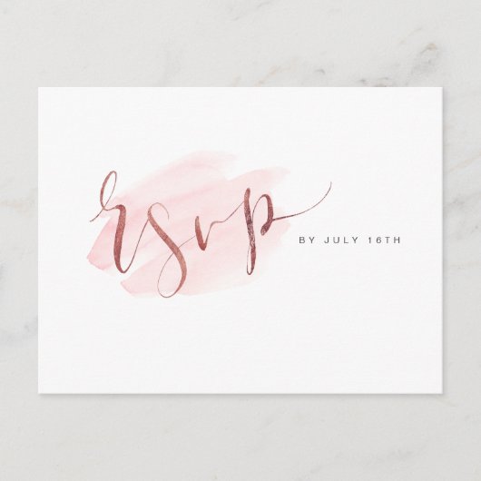 フェイクシンプルモダン金ゴールドScript Wedding RSVP インビテーションポストカード (正面)