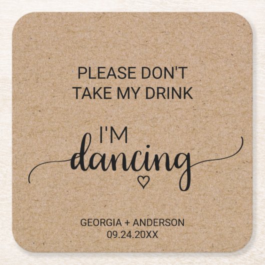 フェイクシンプルKraft飲み物は飲まない踊り スクエアペーパーコースター (正面)