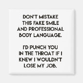 フェイクスマイルおもしろい-,皮肉引用文 マグネット (正面)