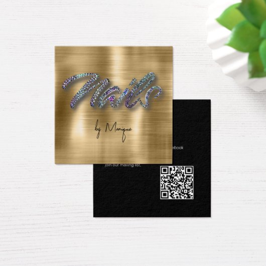 フェイクダイアモンホログラフィ爪、 ネイル名刺 (デスク)