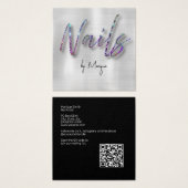 フェイクダイアモンホログラフィ爪、 ネイル名刺 (正面&裏面)