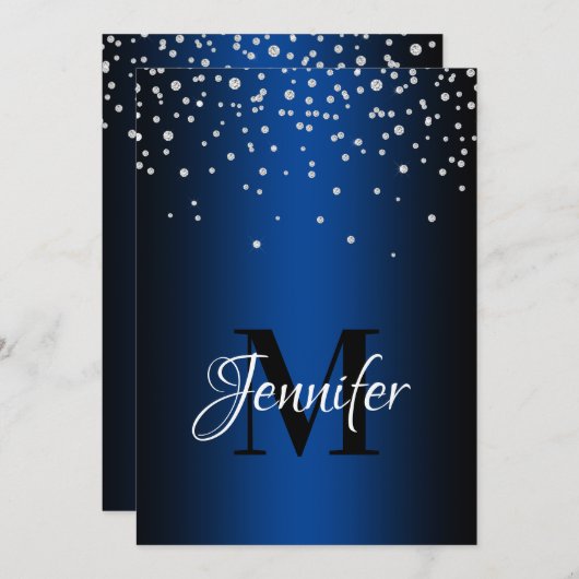 フェイクダイヤとブルーグラデーション60誕生日 招待状 (正面/裏面)