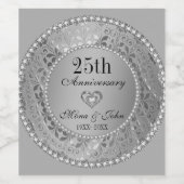 フェイクダイヤモンドと金ゴールド結婚25周年 ワインラベル (シングルラベル)
