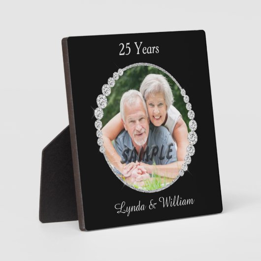 フェイクダイヤモンドサラウンドシルバー記念写真 フォトプラーク (正面)