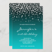フェイクダイヤモンドダークターコイズグラデーション21歳 招待状 (正面/裏面)