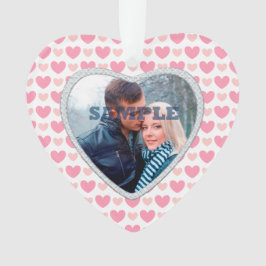 フェイクダイヤモンドピンクハート写真テンプレート オーナメント