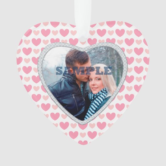フェイクダイヤモンドピンクハート写真テンプレート オーナメント (正面)