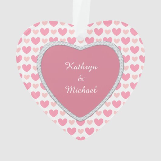 フェイクダイヤモンドピンクハート写真テンプレート オーナメント (裏面)