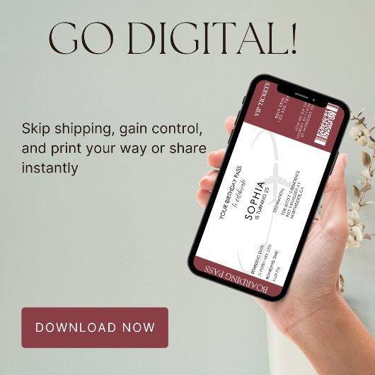 フェイクチケット搭乗券誕生日旅行テーマ 招待状