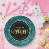 フェイクティール（緑がかった色）グリッター院卒業紙プレート ペーパープレート (パーティー)