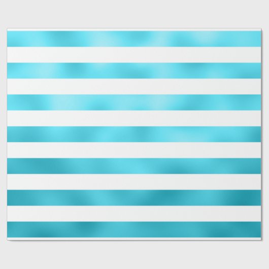 フェイクティール(緑がかった色)ブルーホワイト水平アクアストライプ ラッピングペーパー (フラット)
