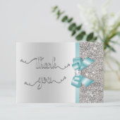 フェイクティール(緑がかった色)ボウシルバーシークインズサンキュー結婚ズ サンキューカード (スタンド正面)