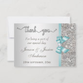 フェイクティール(緑がかった色)ボウシルバーシークインズサンキュー結婚ズ サンキューカード (裏面)