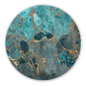 フェイクティール(緑がかった色)色の背景に銅色が落ちる セラミックノブ (正面)