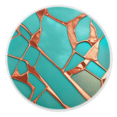 フェイクティール（緑がかった色）色の背景の上の銅線 セラミックノブ (正面)