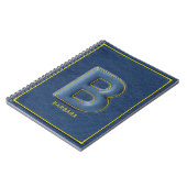 フェイクデニムの3Dステッチモノグラム「B」 ノートブック (左側)