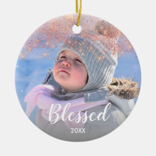 フェイクバラエレガント金ゴールド賛美文字写真 セラミックオーナメント (正面)