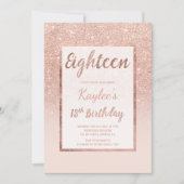 フェイクバラ金ゴールドエレガントグリッターシック18誕生日 招待状 (正面)