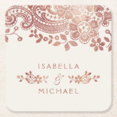 フェイクバラ金ゴールドエレガントヴィンテージ結婚レース スクエアペーパーコースター (正面)