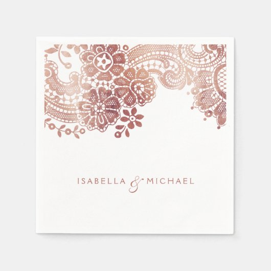 フェイクバラ金ゴールドエレガントヴィンテージ結婚レース スタンダードカクテルナプキン (正面)