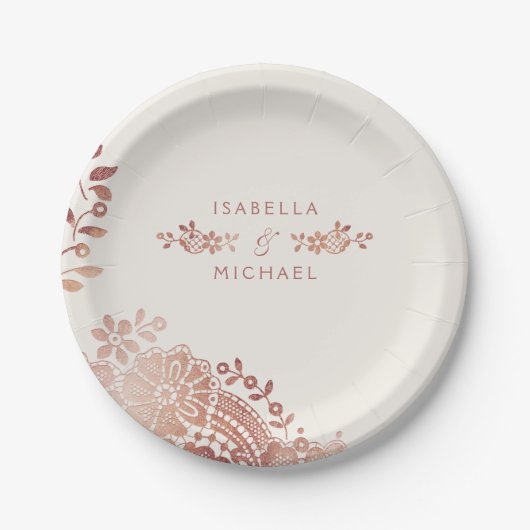 フェイクバラ金ゴールドエレガントヴィンテージ結婚レース ペーパープレート (正面)