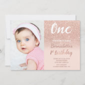 フェイクバラ金ゴールドグラデーショングリッター第1誕生日 招待状 (正面)