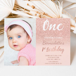 フェイクバラ金ゴールドグラデーショングリッター第1誕生日 招待状