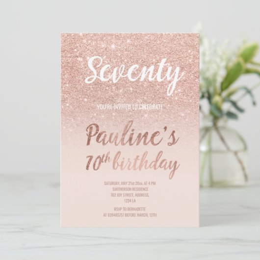 フェイクバラ金ゴールドグラデーショングリッター70誕生日 招待状 (スタンド正面)