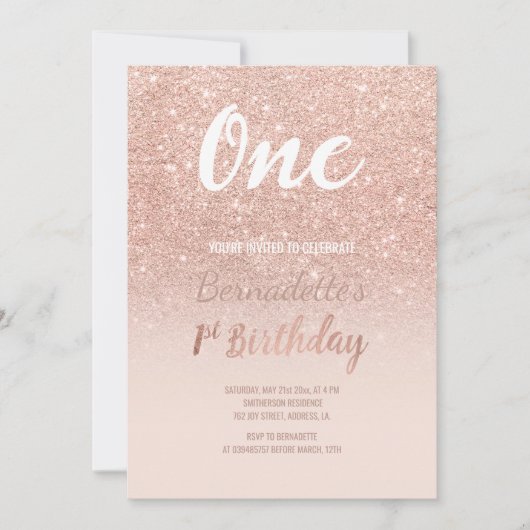 フェイクバラ金ゴールドグラデーション第1誕生日 招待状 (正面)