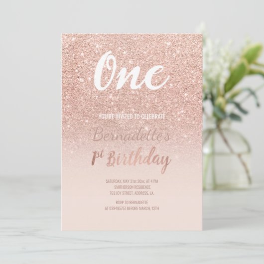 フェイクバラ金ゴールドグラデーション第1誕生日 招待状 (スタンド正面)