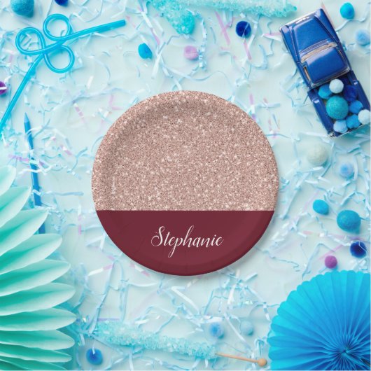 フェイクバラ金ゴールドグリッターとブルゴーニュ ペーパープレート (パーティー)