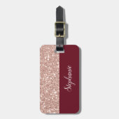 フェイクバラ金ゴールドグリッターとブルゴーニュ ラゲッジタグ (正面縦)