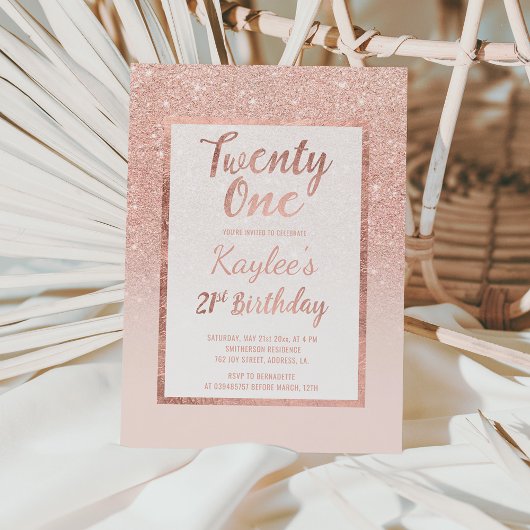 フェイクバラ金ゴールドグリッターエレガントシック21th誕生日 招待状