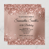 フェイクバラ金ゴールドグリッターグラムグラディエント40歳の誕生日 招待状 (正面/裏面)