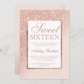 フェイクバラ金ゴールドグリッターシエレガントック甘い16サイド 招待状 (正面/裏面)