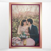 フェイクバラ金ゴールドグリッタースパークルピンクフローラ結婚ズ 三つ折り招待状 (内部中)