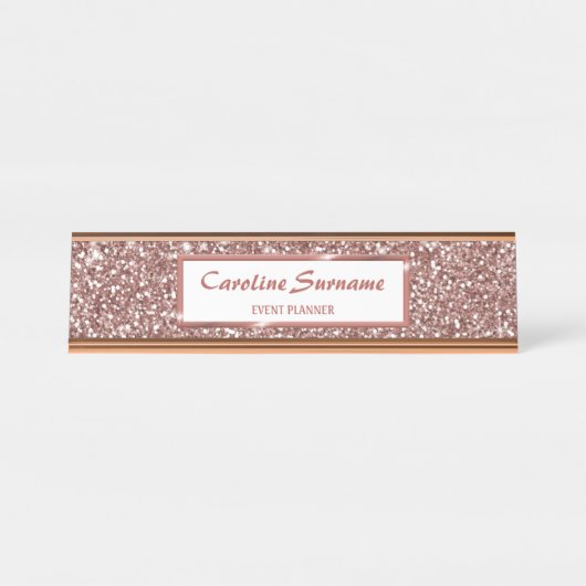 フェイクバラ金ゴールドグリッターテクスチャルック&カスタム文字 デスクネームプレート (正面)