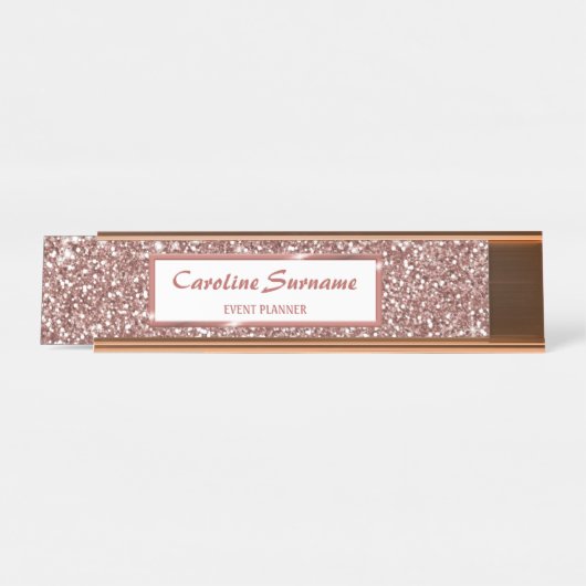 フェイクバラ金ゴールドグリッターテクスチャルック&カスタム文字 デスクネームプレート (正面)