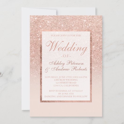 フェイクバラ金ゴールドグリッターフレエレガントームシ結婚ック 招待状 (正面)