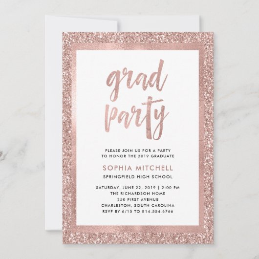 フェイクバラ金ゴールドグリッター|卒業パーティーの写真 招待状 (正面)