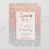 フェイクバラ金ゴールドフェイクグリッターシルバーシック21誕生 招待状 (正面/裏面)