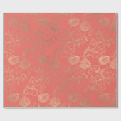 フェイクバラ金ゴールドフローラコーラル結婚ブライダル ラッピングペーパー (フラット)