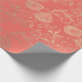 フェイクバラ金ゴールドフローラコーラル結婚ブライダル ラッピングペーパー (角)