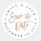 フェイクバラ金ゴールドブラシ文字日付を保存 ラウンドシール (正面)