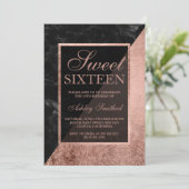 フェイクバラ金ゴールドブラック大理石カラーブロックSweet 16 招待状 (スタンド正面)
