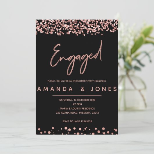 フェイクバラ金ゴールド婚約パーティ招待状 招待状 (スタンド正面)